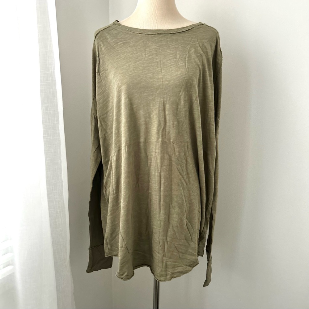 🍒(A272) NEW Free People Arden Long Sleeve Tee. Washed Olive Green. Size: Large - Picture 2 of 14